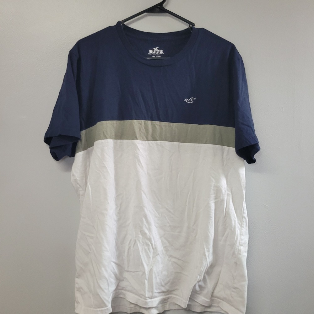 Hollister Mens XL Colorblock T Shirt Navy Blue‎ White Gray Short Sleeve Cotton